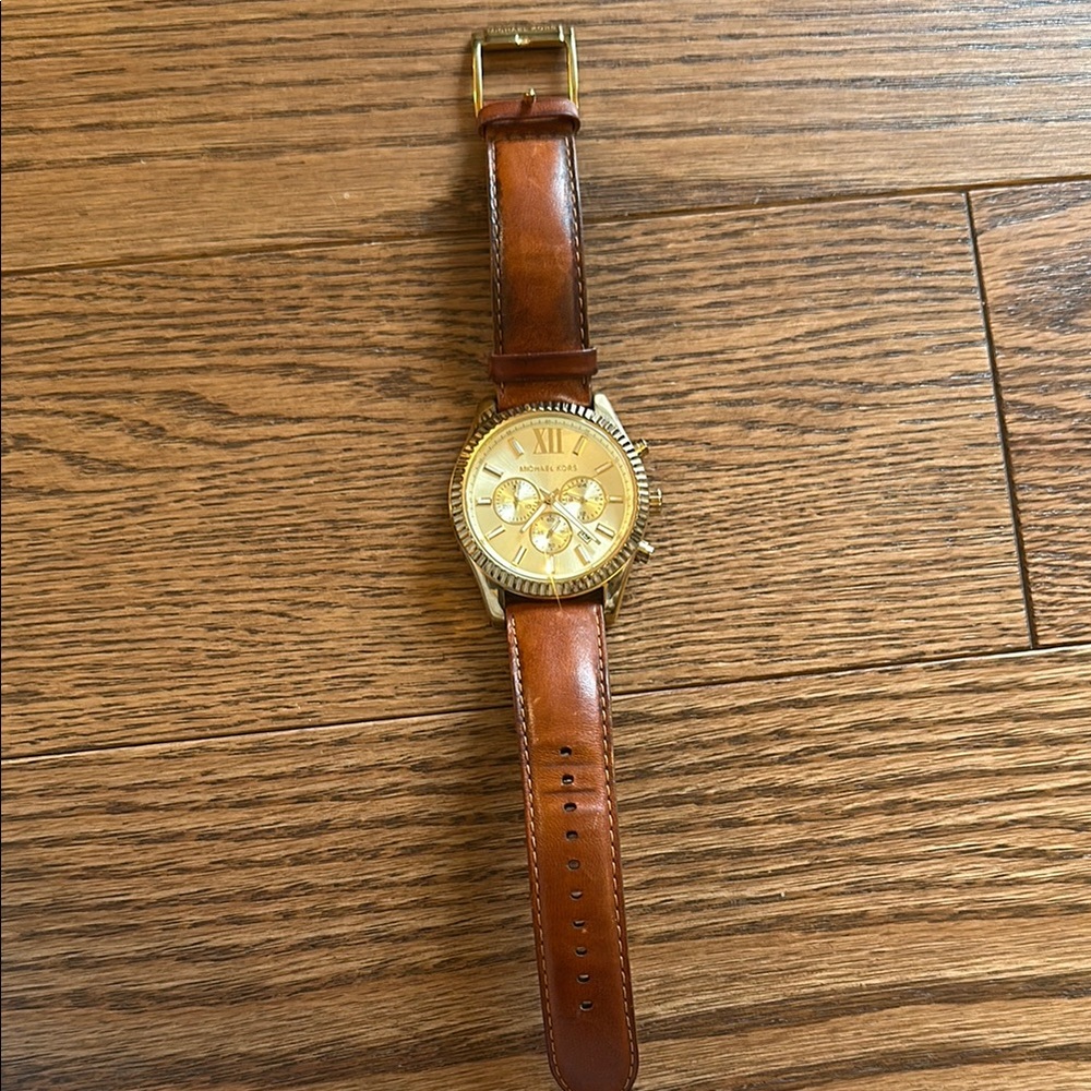 Michael Kors Gold Watch with Brown Leather Strap